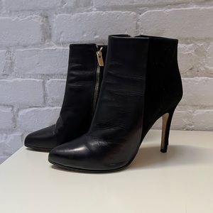 Club Monaco made in Italy black leather & suede heeled ankle boots